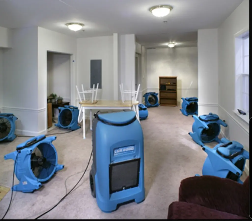 Air movers and dehumidifier setup for Water Damage Restoration in Temple Hills